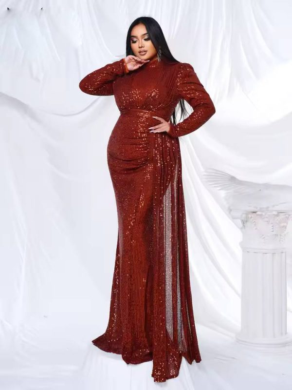 Elegant Round Neck Sequin Birthday Party Plus Size Maxi Dress - Image 8