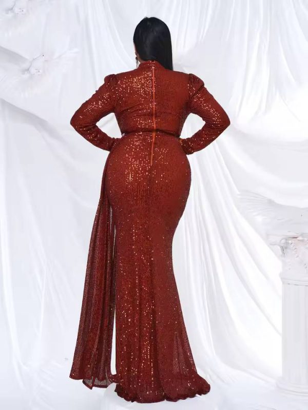 Elegant Round Neck Sequin Birthday Party Plus Size Maxi Dress - Image 12