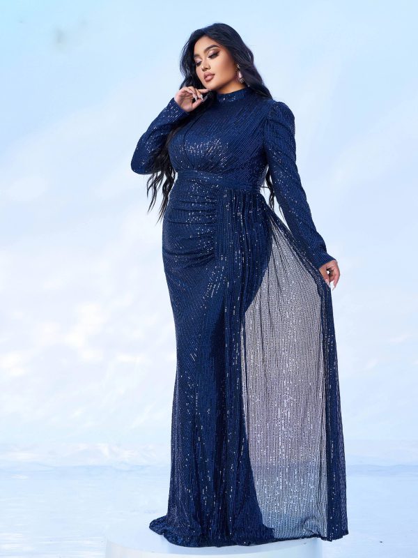 Elegant Round Neck Sequin Birthday Party Plus Size Maxi Dress - Image 5