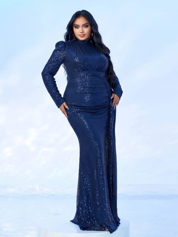 Elegant Round Neck Sequin Birthday Party Plus Size Maxi Dress