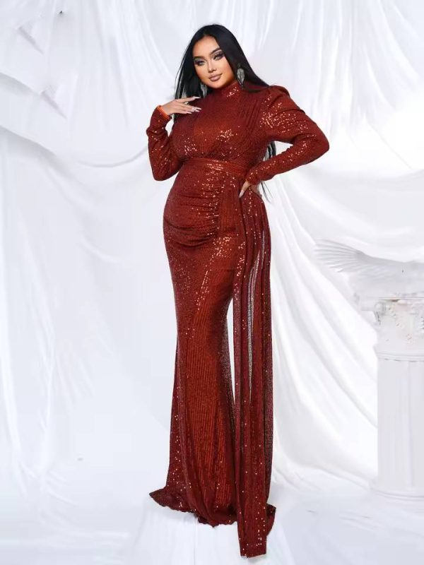 Elegant Round Neck Sequin Birthday Party Plus Size Maxi Dress - Image 7