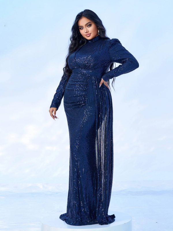 Elegant Round Neck Sequin Birthday Party Plus Size Maxi Dress - Image 4