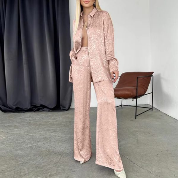 Elegant Satin Loose Straight Pants And Shirt Two Piece Suit - Image 5