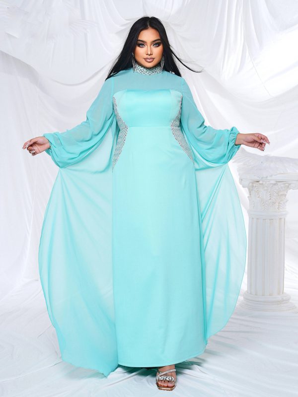 Elegant Round Neck Long Sleeved Plus Size Birthday Party Maxi Dress