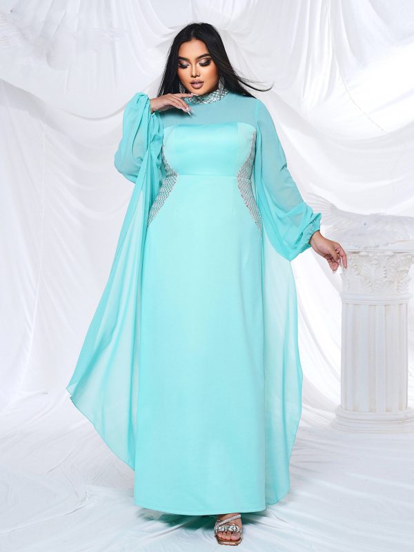 Elegant Round Neck Long Sleeved Plus Size Birthday Party Maxi Dress - Image 5