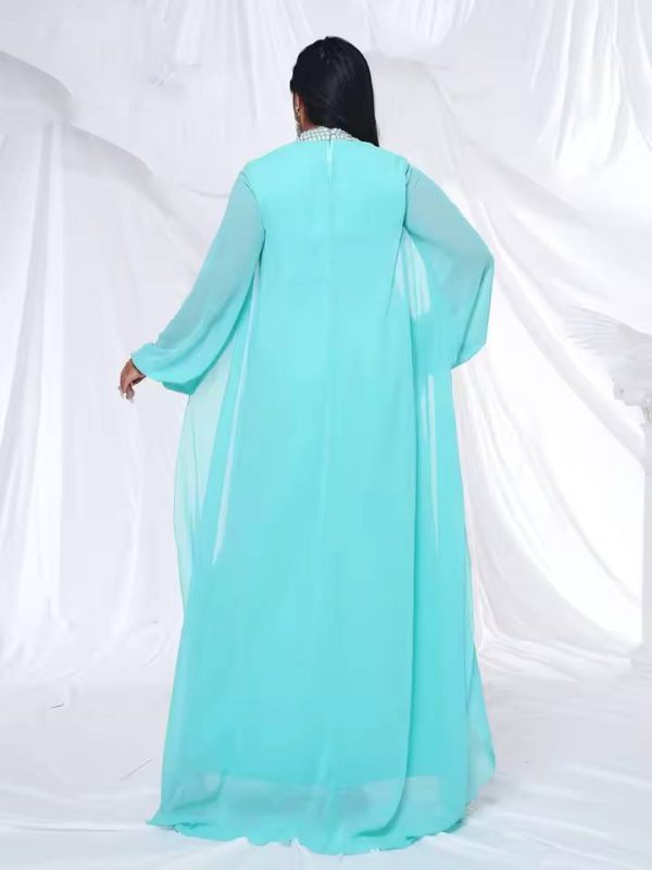 Elegant Round Neck Long Sleeved Plus Size Birthday Party Maxi Dress - Image 6