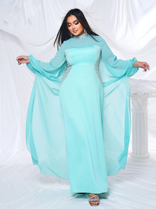 Elegant Round Neck Long Sleeved Plus Size Birthday Party Maxi Dress - Image 2