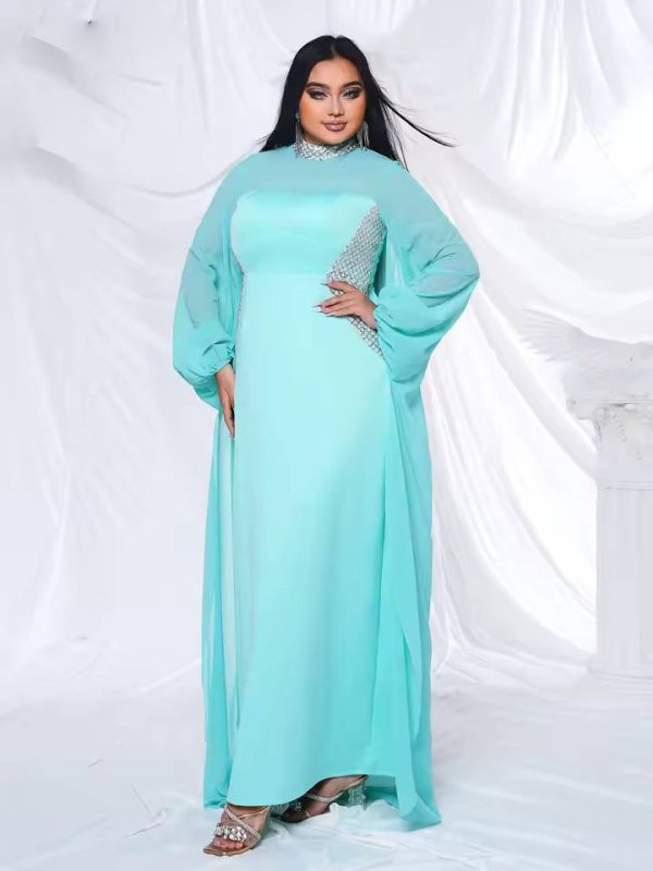 Elegant Round Neck Long Sleeved Plus Size Birthday Party Maxi Dress - Image 4