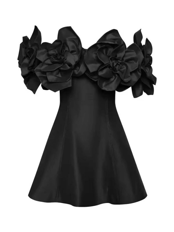 Elegant Spliced Appliques Off Shoulder High Waist Mini Dress - Image 2