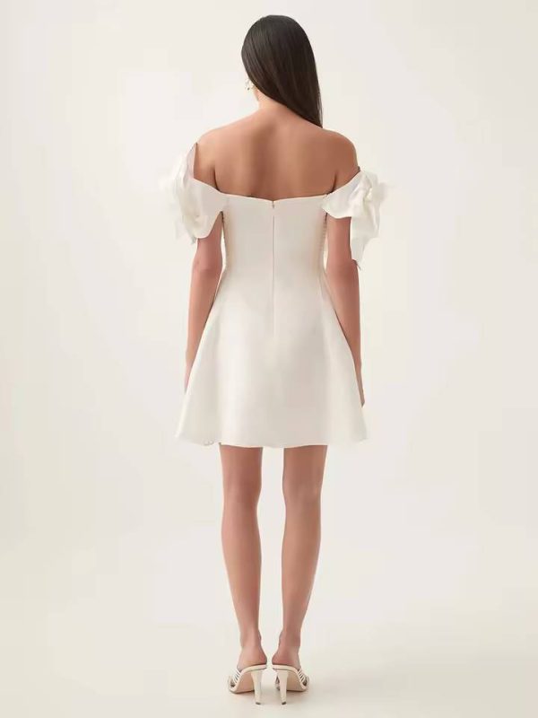 Elegant Spliced Appliques Off Shoulder High Waist Mini Dress - Image 4