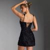 Elegant Square Collar Dimensional Flower Suspender Mini Dress - Image 3
