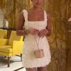 Elegant Square Collar Dimensional Flower Suspender Mini Dress - Image 5