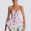 Elegant Strapless Backless Print Button A Line Party Evening Club Celebrity Mini Dress
