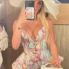 Elegant Strapless Backless Print Button A Line Party Evening Club Celebrity Mini Dress - Image 6