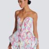 Elegant Strapless Backless Print Button A Line Party Evening Club Celebrity Mini Dress - Image 2