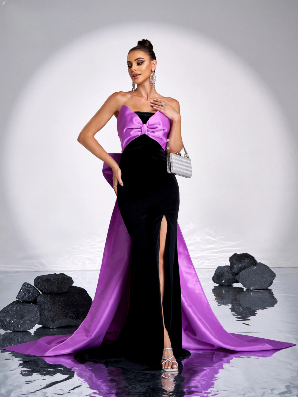 Elegant Strapless Chic Split Evening Formal Occasion Bow Wedding Birthday Party Luxury Cocktail Dress - Image 5