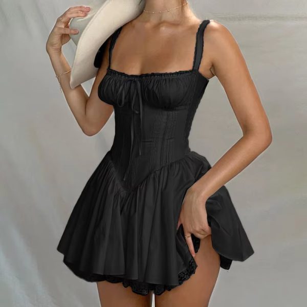 Elegant Sweet Robe Spaghetti Strap Zipper Mini Corset Dress - Image 6