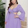 Elegant Sweetheart Neck Cutout Waist Lace Plus Size Mini Dress - Image 3