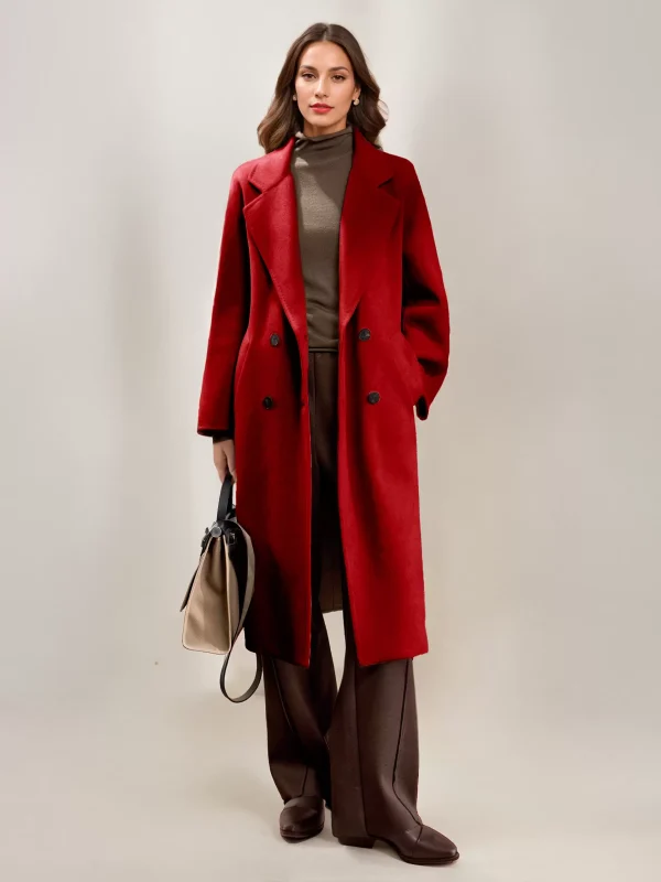 Elegant Turndown Collar Front Button Long Sleeves Sash Maxi Coat