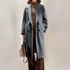 Elegant Turndown Collar Front Button Long Sleeves Sash Maxi Coat - Image 4