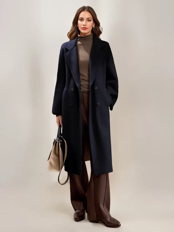 Elegant Turndown Collar Front Button Long Sleeves Sash Maxi Coat - Image 3