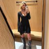 Elegant Halter Sleeveless Lace Hollow Out PU Leather Skinny Mini Dress - Image 4