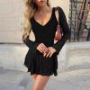 Elegant Halter Sleeveless Lace Hollow Out PU Leather Skinny Mini Dress - Image 3