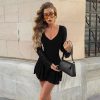 Elegant Halter Sleeveless Lace Hollow Out PU Leather Skinny Mini Dress - Image 2