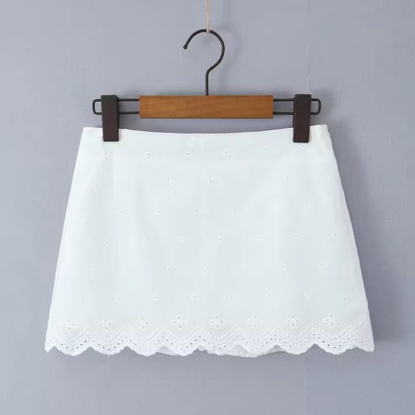 Embroidery Hollow Out Lace Top And Side Zipper Mini Skirt 2 Pieces Set - Image 5