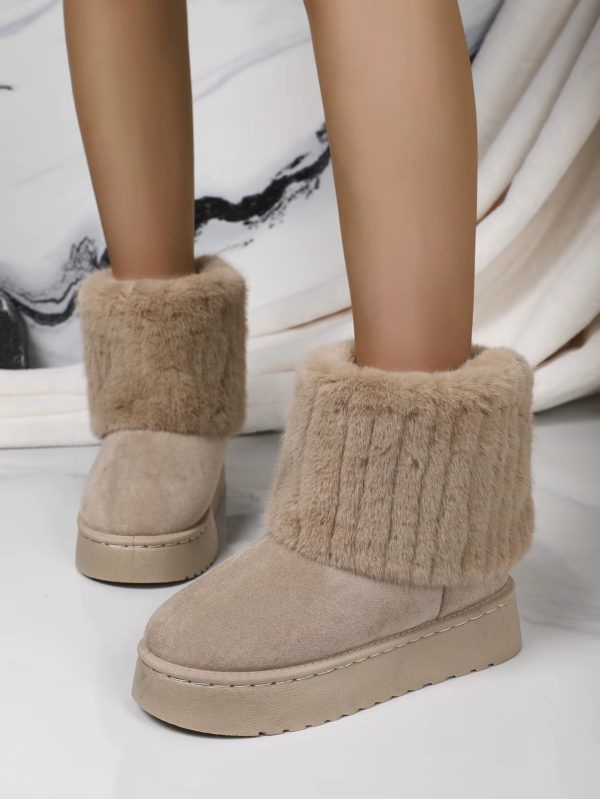 Faux Fur Soft Comfort Cuff Woven Plush Platform Ankle Chunky Snow Boots - Image 4