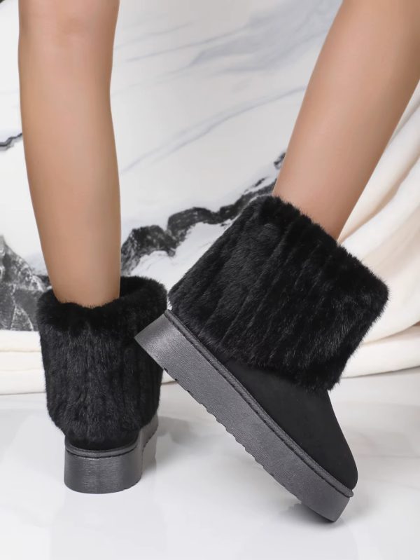 Faux Fur Soft Comfort Cuff Woven Plush Platform Ankle Chunky Snow Boots - Image 7