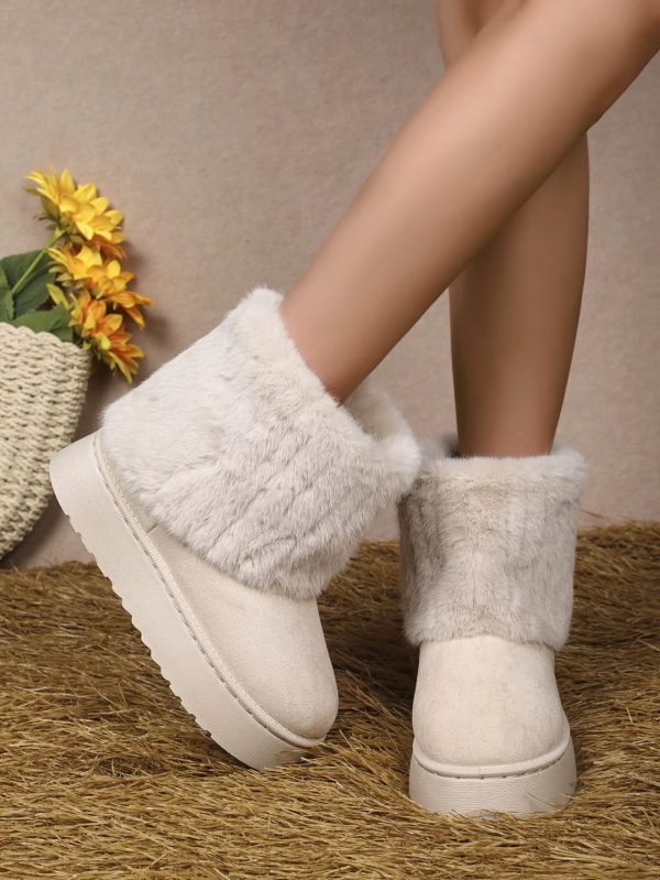 Faux Fur Soft Comfort Cuff Woven Plush Platform Ankle Chunky Snow Boots - Image 2