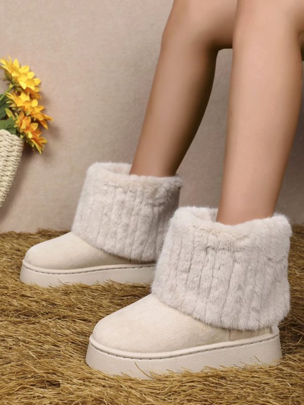 Faux Fur Soft Comfort Cuff Woven Plush Platform Ankle Chunky Snow Boots