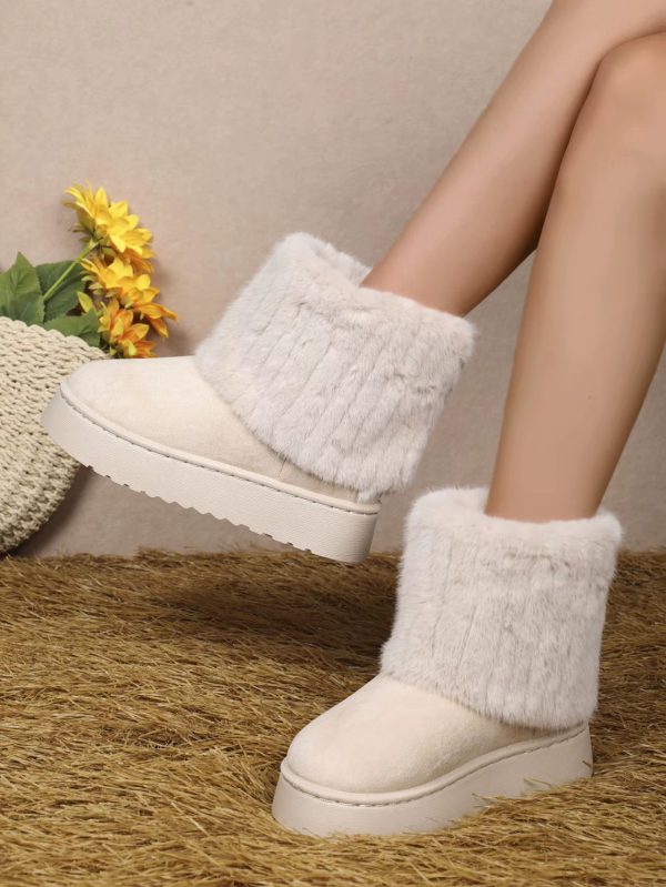 Faux Fur Soft Comfort Cuff Woven Plush Platform Ankle Chunky Snow Boots - Image 3