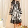 Flare Sleeved Edible Tree Fungus Edge Striped High Waist Midi Dress - Image 5