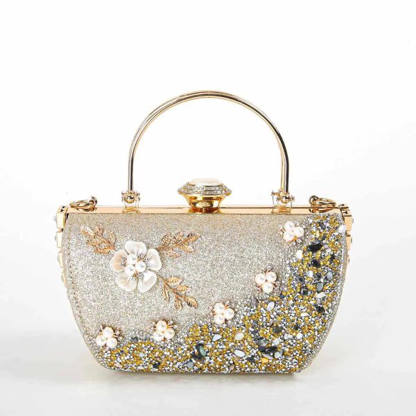 Flower Crystal Wedding Bridal Dinner Party Cocktail Diamond Clutch - Image 2