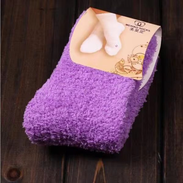 Fluffy Warm Christmas Gift Soft Home Candy Color Velvet Floor Socks - Image 21