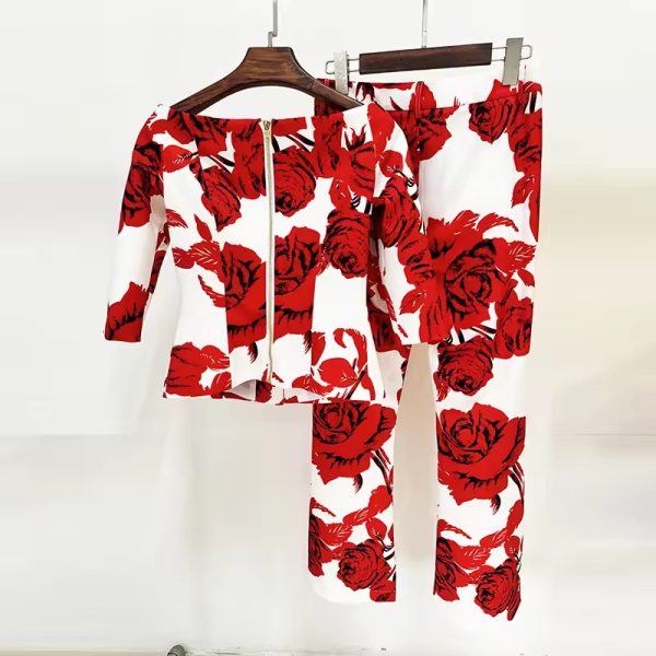 Formal Flower Blazer And Ankle-Length Pants 2 Piece Set - Image 3