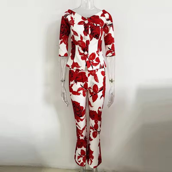 Formal Flower Blazer And Ankle-Length Pants 2 Piece Set - Image 5