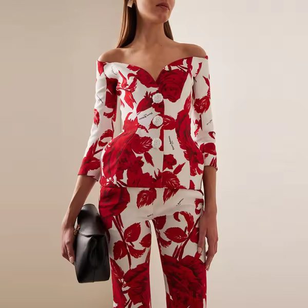 Formal Flower Blazer And Ankle-Length Pants 2 Piece Set - Image 2