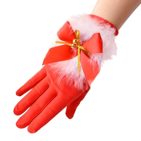 Santa Christmas Mittens Plush Bowknot Full Finger Mitten Short Gloves - Image 5