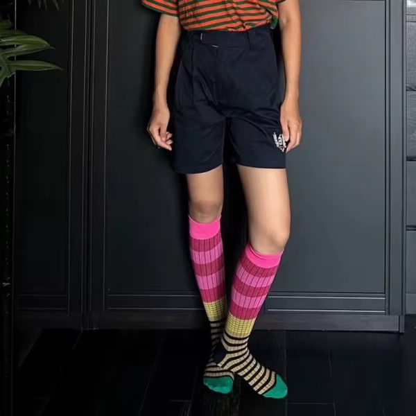 Gradient Striped Colorful Retro Calf Cotton High Tube Soft Sport Casual Sox