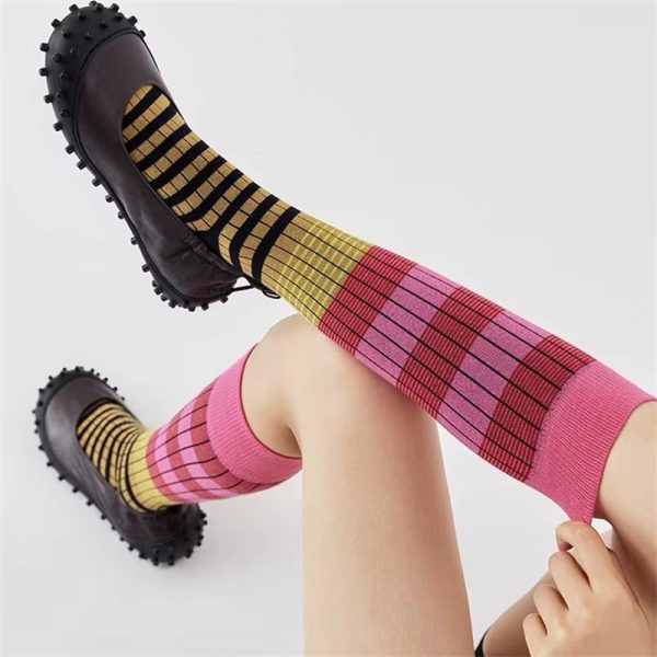 Gradient Striped Colorful Retro Calf Cotton High Tube Soft Sport Casual Sox - Image 3