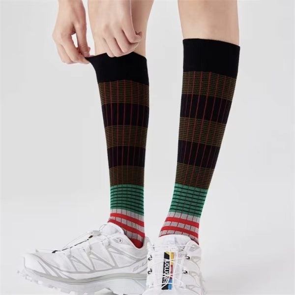 Gradient Striped Colorful Retro Calf Cotton High Tube Soft Sport Casual Sox - Image 4