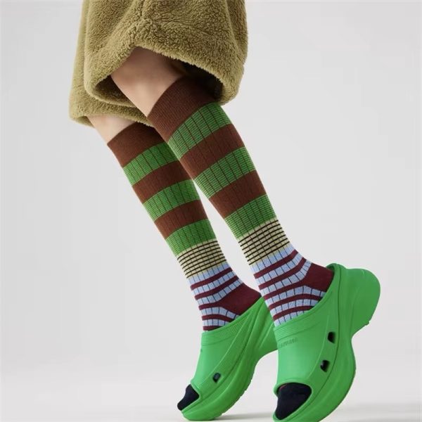 Gradient Striped Colorful Retro Calf Cotton High Tube Soft Sport Casual Sox - Image 9