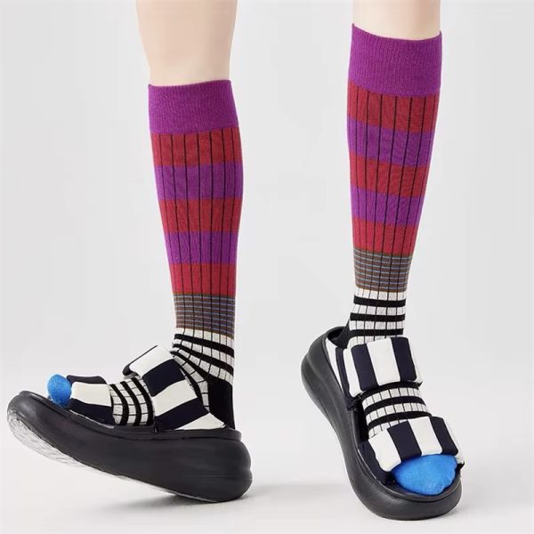 Gradient Striped Colorful Retro Calf Cotton High Tube Soft Sport Casual Sox - Image 10