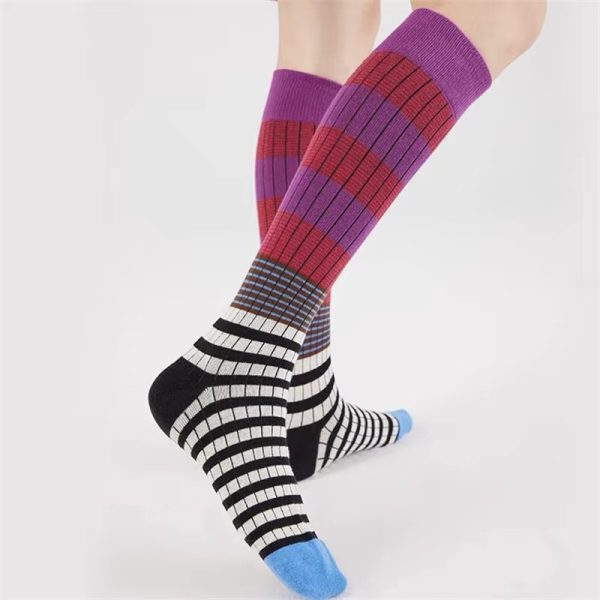 Gradient Striped Colorful Retro Calf Cotton High Tube Soft Sport Casual Sox - Image 11