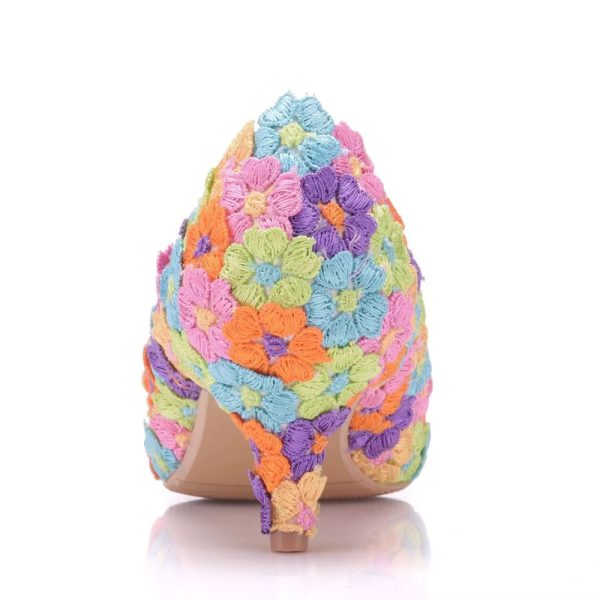 Floral Pattern Stilettos High Heels Pumps Bridal Shoes Sandals - Image 3