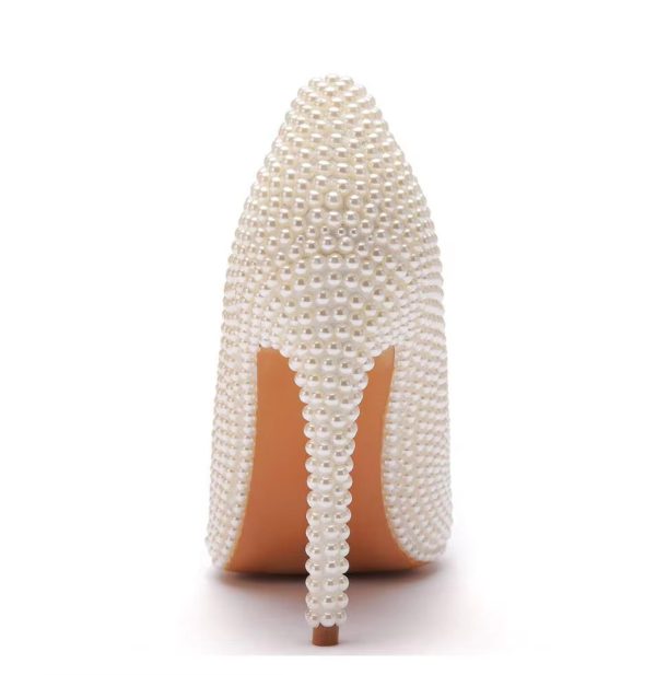 Luxury white rhinestone pearl Pattern shallow Mouth Pointed High Heels Bridal shoes - Image 7