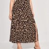 High Waist Leopard Print Pleated Print Plus Size Skirts - Image 2